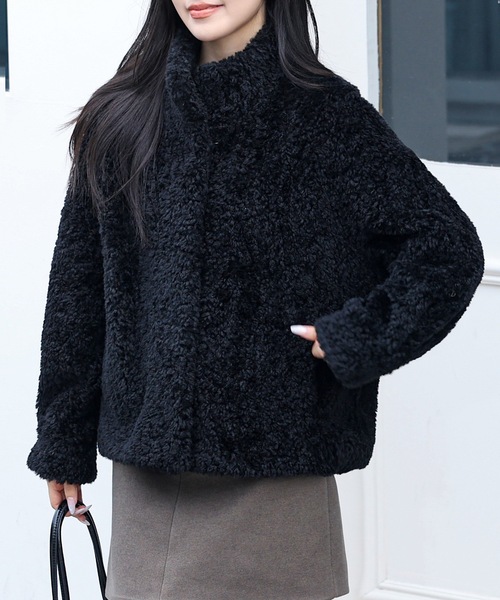 スタンドカラー コンパクト ボア ファー ジャケット（ブルゾン）｜Lace