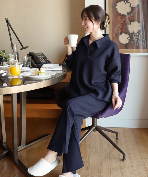 KOBE LETTUCE（コウベレタス）の「［ Yuumiさんコラボ ］ダンボールポロトップス（スウェット・レディース・ネイビー/グレイッシュベージュ/ブラック/オフホワイト・M）」の4枚目の写真