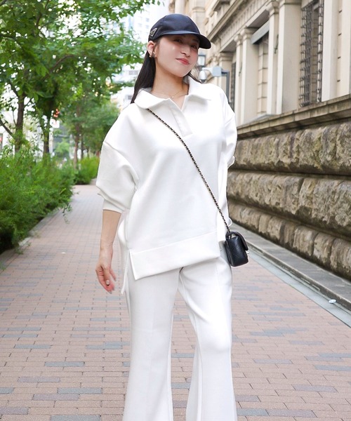 KOBE LETTUCE（コウベレタス）の「［ Yuumiさんコラボ ］ダンボールポロトップス（スウェット・レディース・ネイビー/グレイッシュベージュ/ブラック/オフホワイト・M）」の5枚目の写真