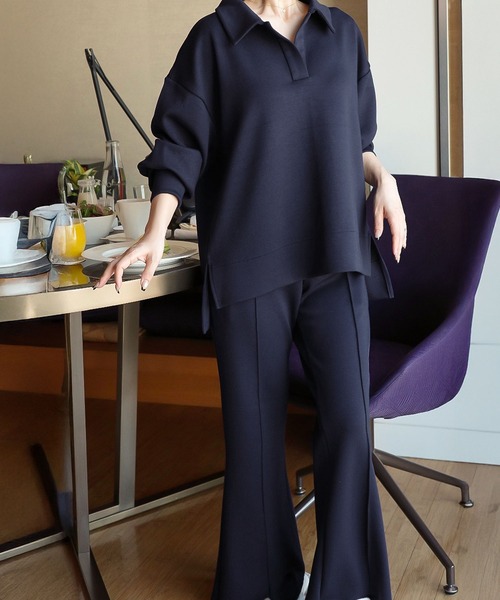 KOBE LETTUCE（コウベレタス）の「［ Yuumiさんコラボ ］ダンボールポロトップス（スウェット・レディース・ネイビー/グレイッシュベージュ/ブラック/オフホワイト・M）」の12枚目の写真