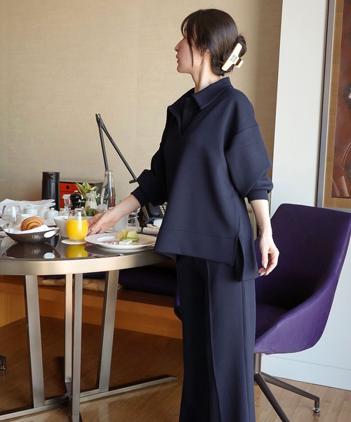 KOBE LETTUCE（コウベレタス）の「［ Yuumiさんコラボ ］ダンボールポロトップス（スウェット・レディース・ネイビー/グレイッシュベージュ/ブラック/オフホワイト・M）」の13枚目の写真