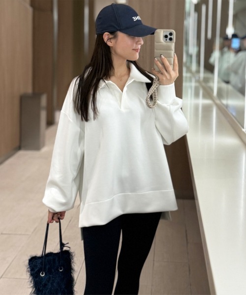 KOBE LETTUCE（コウベレタス）の「［ Yuumiさんコラボ ］ダンボールポロトップス（スウェット・レディース・ネイビー/グレイッシュベージュ/ブラック/オフホワイト・M）」の22枚目の写真