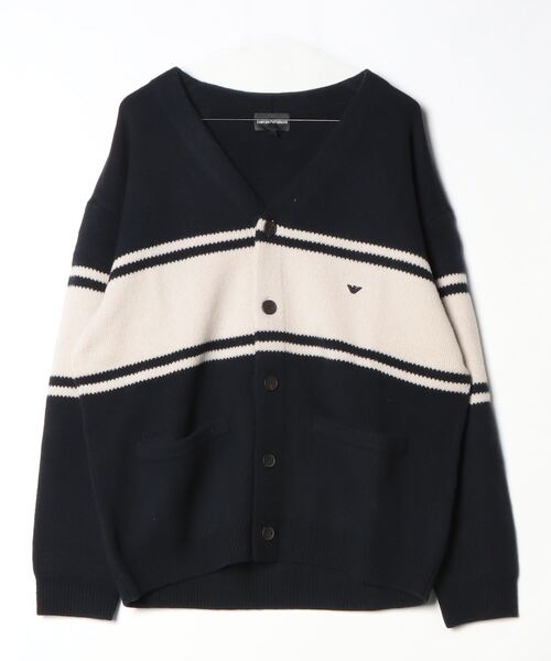 EMPORIO ARMANI(エンポリオアルマーニ)の「【エンポリオ アルマーニ】Vネックカーディガン バージンウール プラッシュニット(カーディガン/ボレロ・メンズ・ネイビー/レッド・X-LARGE/SMALL/MEDIUM/LARGE/X-SMALL)」の1枚目の写真