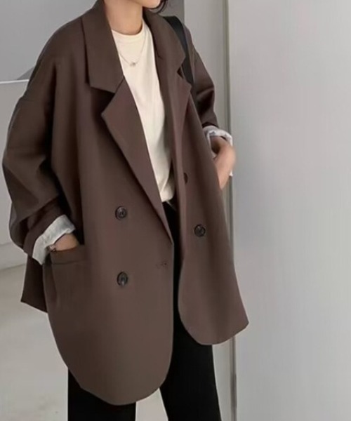 cammie(キャミー)の「ダブルブレストブレザー(テーラードジャケット・レディース・ブラック/オフホワイト/ブラウン・M/L)」の3枚目の写真