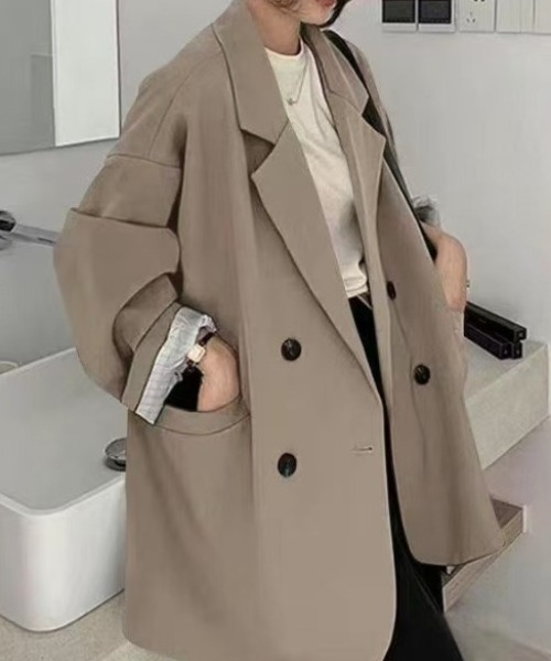 cammie(キャミー)の「ダブルブレストブレザー(テーラードジャケット・レディース・ブラック/オフホワイト/ブラウン・M/L)」の1枚目の写真