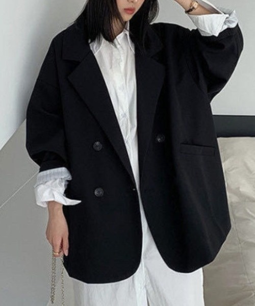 cammie(キャミー)の「ダブルブレストブレザー(テーラードジャケット・レディース・ブラック/オフホワイト/ブラウン・M/L)」の10枚目の写真