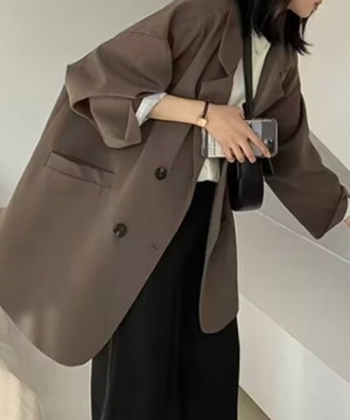 cammie(キャミー)の「ダブルブレストブレザー(テーラードジャケット・レディース・ブラック/オフホワイト/ブラウン・M/L)」の12枚目の写真