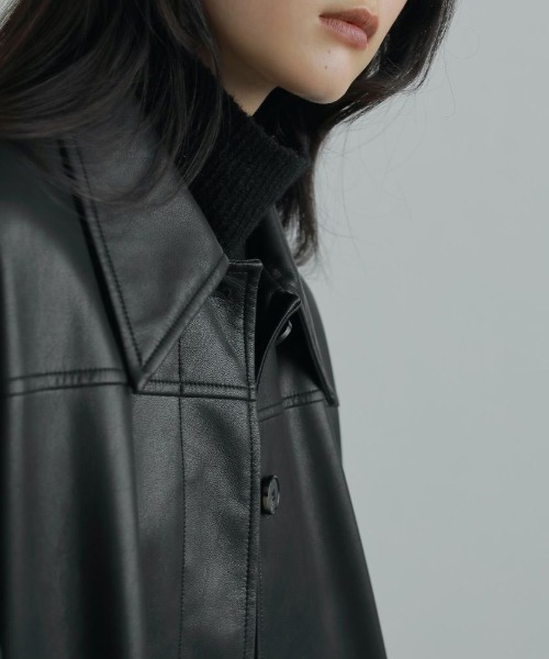 anuke/アンヌーク] エコレザー オーバージャケット（ライダース
