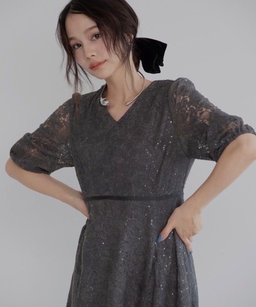 JUMELLE(ジュメロ)の「【オケージョン/結婚式】フレアラメドレス(ドレス・レディース・チャコールグレー/ピンク・FREE)」の16枚目の写真