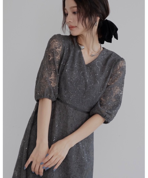 JUMELLE(ジュメロ)の「【オケージョン/結婚式】フレアラメドレス(ドレス・レディース・チャコールグレー/ピンク・FREE)」の10枚目の写真