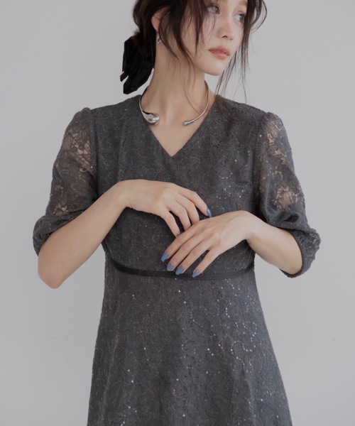 JUMELLE(ジュメロ)の「【オケージョン/結婚式】フレアラメドレス(ドレス・レディース・チャコールグレー/ピンク・FREE)」の9枚目の写真