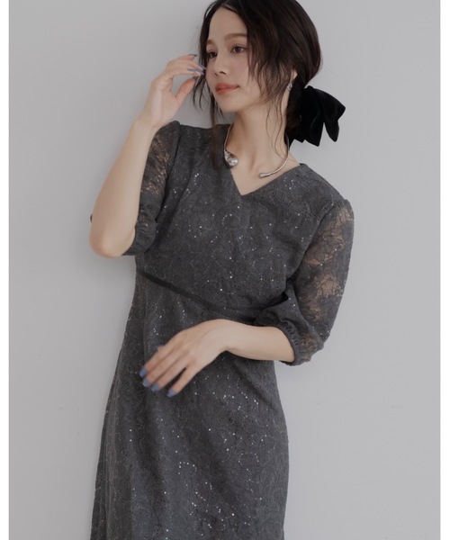 JUMELLE(ジュメロ)の「【オケージョン/結婚式】フレアラメドレス(ドレス・レディース・チャコールグレー/ピンク・FREE)」の6枚目の写真