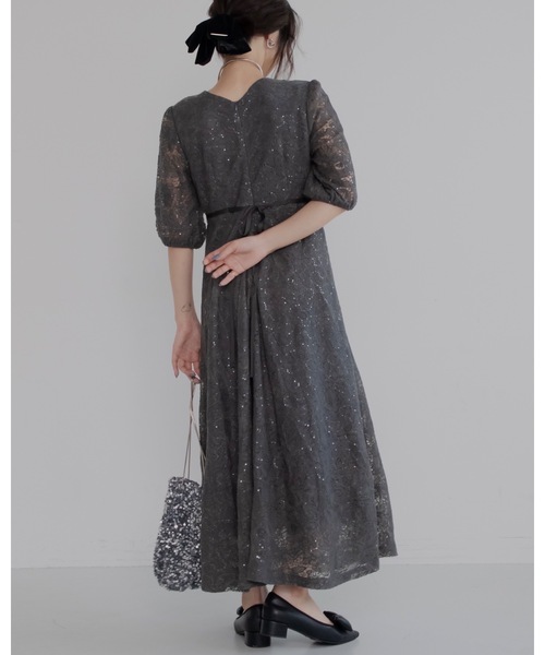 JUMELLE(ジュメロ)の「【オケージョン/結婚式】フレアラメドレス(ドレス・レディース・チャコールグレー/ピンク・FREE)」の5枚目の写真