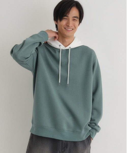 BACK NUMBER（バックナンバー）の「【BACK NUMBER】ダンボールフードキリカエパーカー（フード切り替えデザイン レギュラーフィット 洗練カジュアル）（パーカー・メンズ・グリーン/ブラック/ダークグレー・L/M/XL）」の10枚目の写真