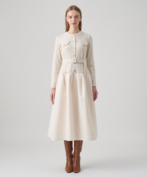 【新品タグ付き】ANAYI グログランコンビベルト付き ワンピース グログランコンビベルト付き ワンピース（ワンピース）｜ANAYI（アナイ