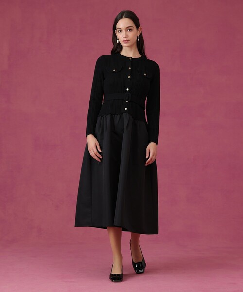 あまねアナイ⭐︎Ｖネック　ワンピース　黒　ベルト付き グログランコンビベルト付き ワンピース（ワンピース）｜ANAYI（アナイ