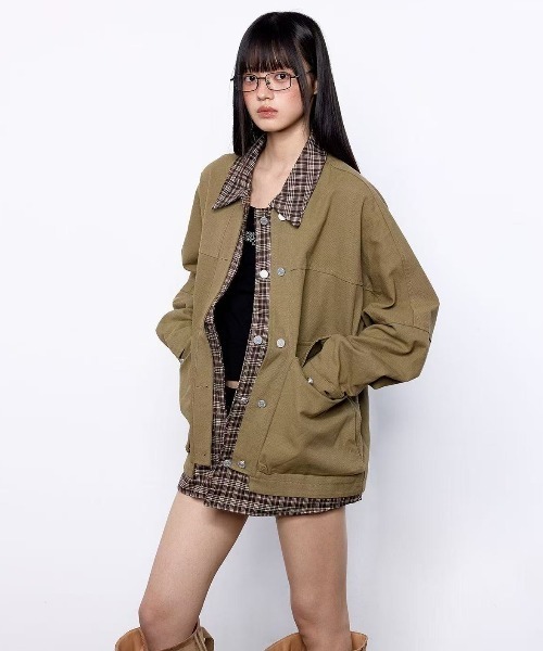 セール】チェックシャツレイヤード風ジャケット（ブルゾン）｜FreeZone