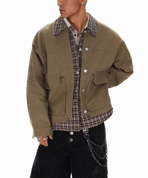 セール】チェックシャツレイヤード風ジャケット（ブルゾン）｜FreeZone