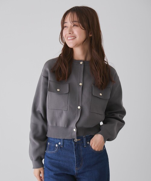 Jayro（ジャイロ）の「ポケ付きクルーカーディガン（カーディガン/ボレロ・レディース・ブラック/ワイン/チャコールグレー・M）」の11枚目の写真