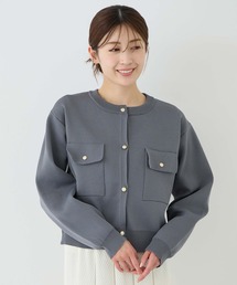 ポケ付きクルーカーディガン