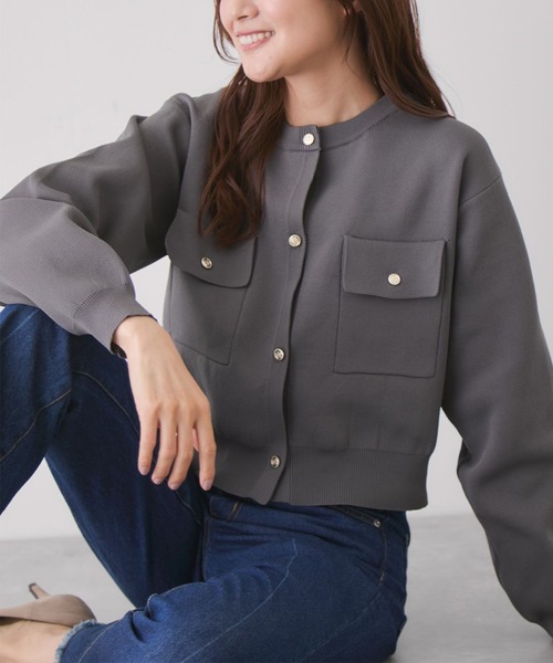 Jayro（ジャイロ）の「ポケ付きクルーカーディガン（カーディガン/ボレロ・レディース・ブラック/ワイン/チャコールグレー・M）」の2枚目の写真