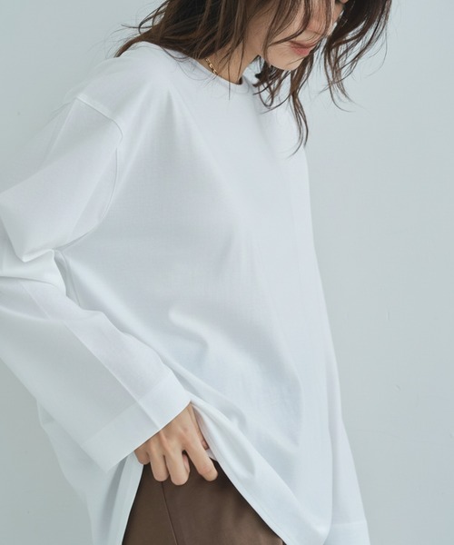 audrey and john wad(オードリーアンドジョンワッド)の「ダブルシルケット長袖フレアカットソー(Tシャツ/カットソー・レディース・ブラック/オフホワイト・FREE)」の3枚目の写真