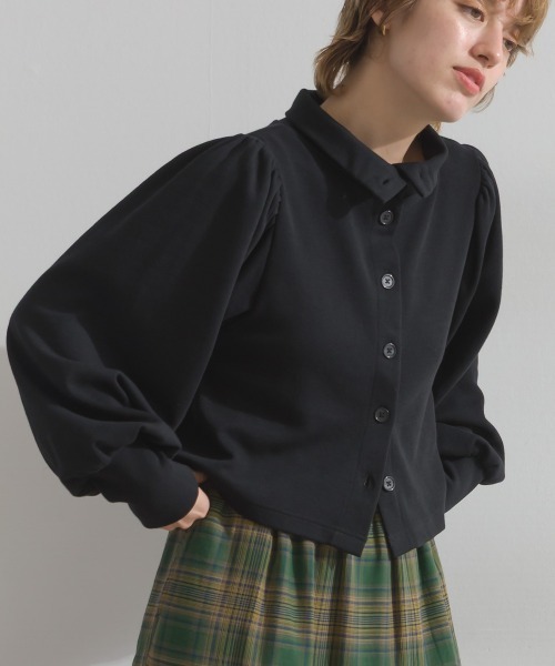 enhaut(アンオート)の「天竺編みスウェッティ パフスリーブ クロップド丈 カーディガン(Tシャツ/カットソー・レディース・ブラック/杢グレー/ブルー/ブラウン/レッド・FREE)」の8枚目の写真