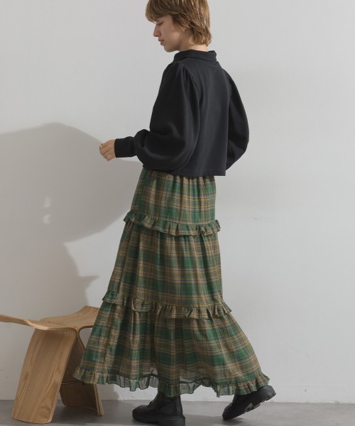 enhaut(アンオート)の「天竺編みスウェッティ パフスリーブ クロップド丈 カーディガン(Tシャツ/カットソー・レディース・ブラック/杢グレー/ブルー/ブラウン/レッド・FREE)」の10枚目の写真