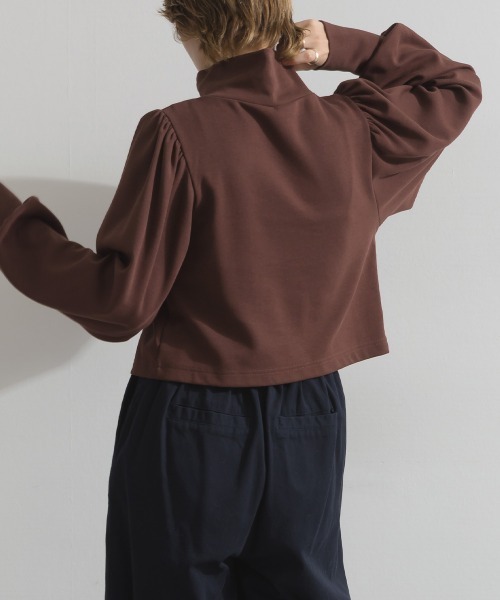 enhaut(アンオート)の「天竺編みスウェッティ パフスリーブ クロップド丈 カーディガン(Tシャツ/カットソー・レディース・ブラック/杢グレー/ブルー/ブラウン/レッド・FREE)」の17枚目の写真