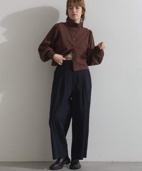 enhaut(アンオート)の「天竺編みスウェッティ パフスリーブ クロップド丈 カーディガン(Tシャツ/カットソー・レディース・ブラック/杢グレー/ブルー/ブラウン/レッド・FREE)」の18枚目の写真