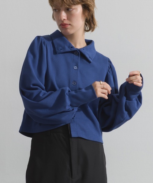 enhaut(アンオート)の「天竺編みスウェッティ パフスリーブ クロップド丈 カーディガン(Tシャツ/カットソー・レディース・ブラック/杢グレー/ブルー/ブラウン/レッド・FREE)」の19枚目の写真