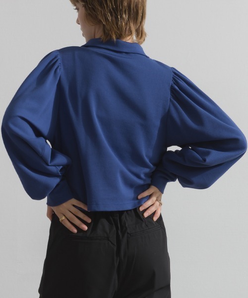 enhaut(アンオート)の「天竺編みスウェッティ パフスリーブ クロップド丈 カーディガン(Tシャツ/カットソー・レディース・ブラック/杢グレー/ブルー/ブラウン/レッド・FREE)」の21枚目の写真