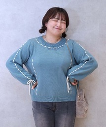 leswel（レスウェル）の「【yuki×leswel】【L～3L 大きいサイズ】配色ステッチニットプルオーバー（ニット/セーター）」