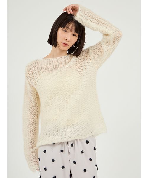 emmi（エミ）の「ルーズモヘアニットトップス（ニット/セーター・レディース・ミント/ライム/オフホワイト・F）」の4枚目の写真