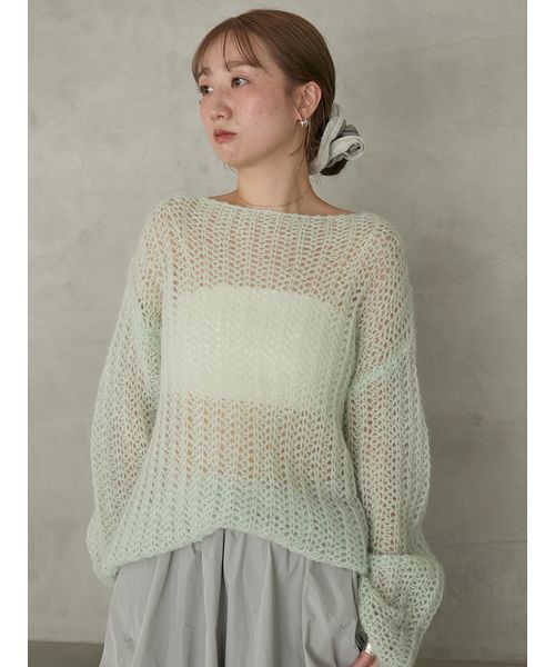 emmi（エミ）の「ルーズモヘアニットトップス（ニット/セーター・レディース・ミント/ライム/オフホワイト・F）」の3枚目の写真