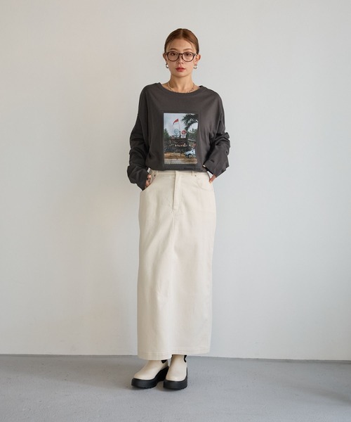 BAYFLOW（ベイフロー）の「[暖かい裏起毛]コンフォートウォームスカート（スカート・レディース・ダークブラウン/アイボリー・FREE）」の3枚目の写真