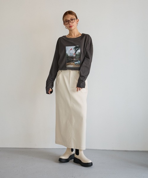 BAYFLOW（ベイフロー）の「[暖かい裏起毛]コンフォートウォームスカート（スカート・レディース・ダークブラウン/アイボリー・FREE）」の4枚目の写真