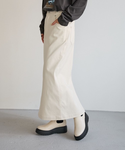 BAYFLOW（ベイフロー）の「[暖かい裏起毛]コンフォートウォームスカート（スカート・レディース・ダークブラウン/アイボリー・FREE）」の6枚目の写真