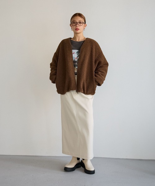 BAYFLOW（ベイフロー）の「[暖かい裏起毛]コンフォートウォームスカート（スカート・レディース・ダークブラウン/アイボリー・FREE）」の8枚目の写真