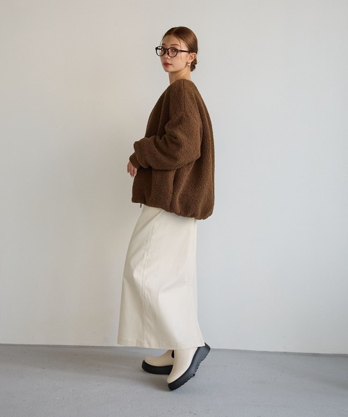 BAYFLOW（ベイフロー）の「[暖かい裏起毛]コンフォートウォームスカート（スカート・レディース・ダークブラウン/アイボリー・FREE）」の9枚目の写真