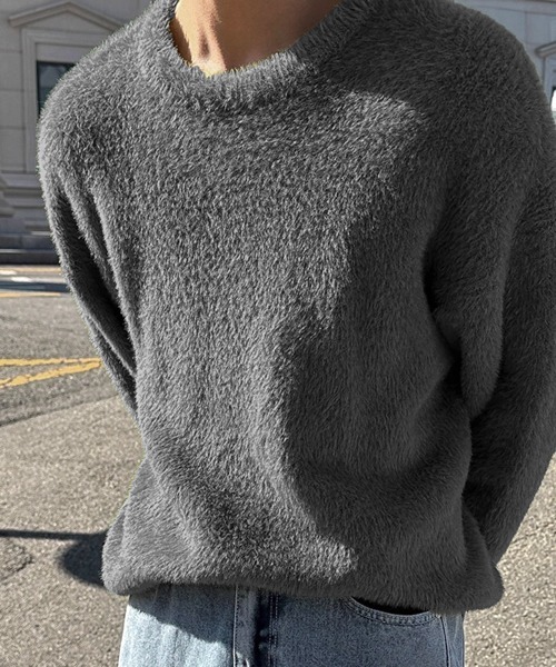 NOWLE（ノウル）の「【NOWLE】ファーライク クルーネック プルオーバー ニット（ニット/セーター・メンズ・ブラック/グレー/グリーン・MEDIUM/LARGE/X-LARGE）」の2枚目の写真