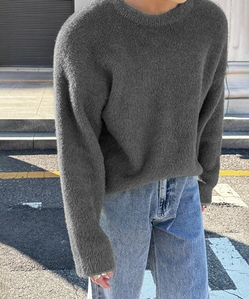 NOWLE（ノウル）の「【NOWLE】ファーライク クルーネック プルオーバー ニット（ニット/セーター・メンズ・ブラック/グレー/グリーン・MEDIUM/LARGE/X-LARGE）」の18枚目の写真