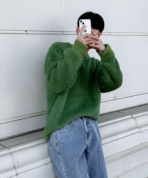 NOWLE（ノウル）の「【NOWLE】ファーライク クルーネック プルオーバー ニット（ニット/セーター・メンズ・ブラック/グレー/グリーン・MEDIUM/LARGE/X-LARGE）」の10枚目の写真