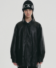 HIDDEN BUTTON MIDI LEATHER JACKET_BLACK