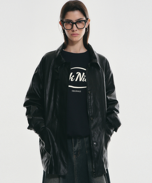 HIDDEN BUTTON MIDI LEATHER JACKET_BLACK（ライダースジャケット