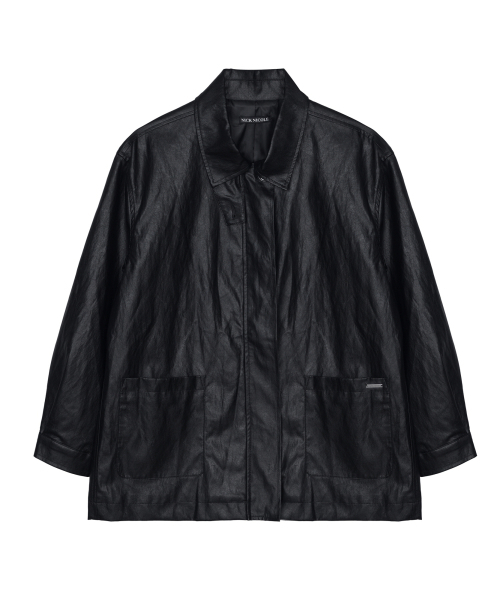 NICK&NICOLE（ニックアンドニコール）の「HIDDEN BUTTON MIDI LEATHER JACKET_BLACK（ライダースジャケット・レディース・その他・FREE）」の4枚目の写真