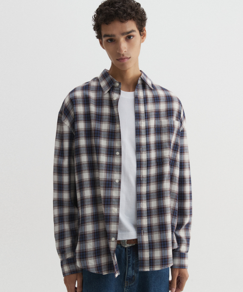 DNSR(ディーエヌエスアール)の「ヴィンテージチェックシャツブルー(シャツ/ブラウス・メンズ・その他・MEDIUM/LARGE/SMALL)」の1枚目の写真