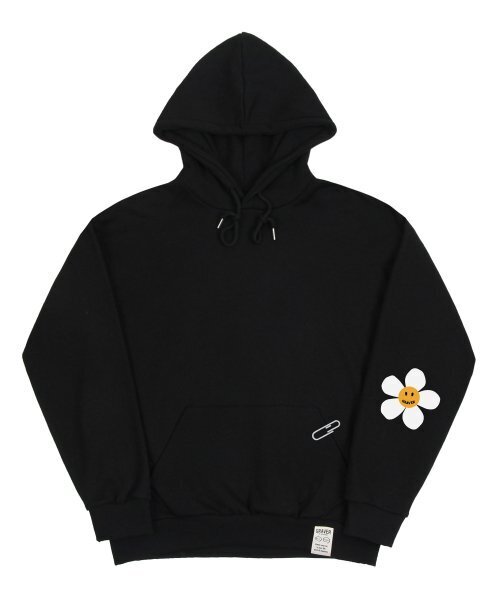 GRAVER（グレーバー）の「[UNISEX]エルボーフラワードットワンポイントホワイトクリップフードティー_ブラック（パーカー・レディース・ブラック・SMALL/MEDIUM/LARGE）」の3枚目の写真
