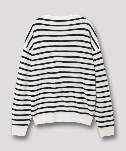 NODU（ノードユー）の「ボタンポイントストライプヘンリーネックラウンドニットTシャツ[アイボリー]（Tシャツ/カットソー・メンズ・その他・MEDIUM/LARGE）」の7枚目の写真
