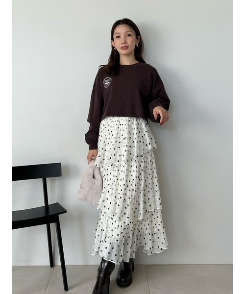 SNIDEL（スナイデル）の「Sustainableプリーツティアードロングスカート（スカート・レディース・チャコールグレー/アイボリー/ドット・0/1）」の9枚目の写真
